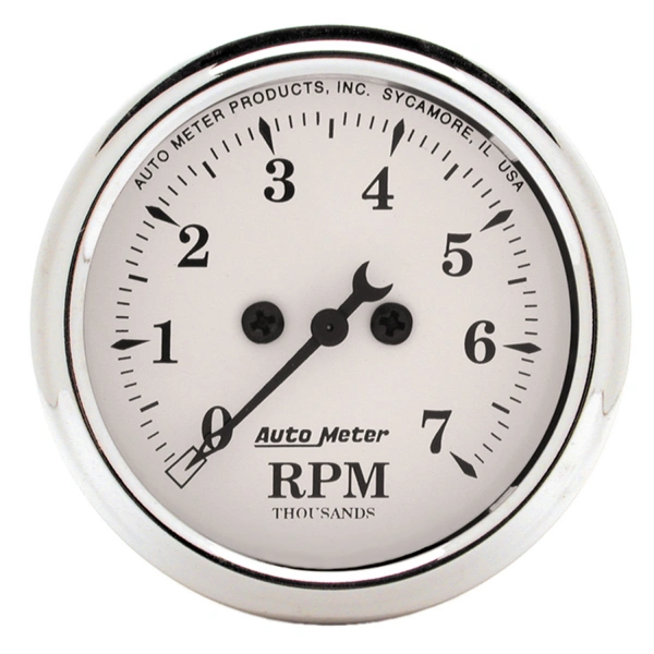AutoMeter 2-1/16 in. IN-DASH TACHOMETER, 0-7,000 RPM, OLD-TYME WHITE – 1694