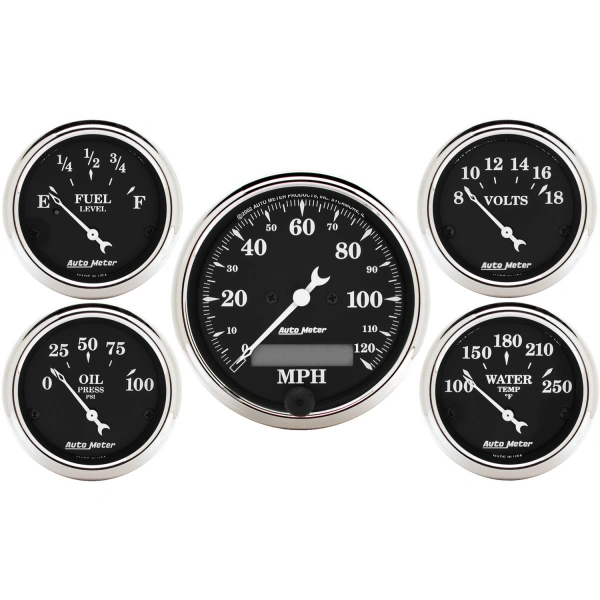 AutoMeter 5 PC. GAUGE KIT, 3-1/8 in. & 2-1/16 in. , ELEC. SPEEDOMETER, OLD TYME BLACK – 1709