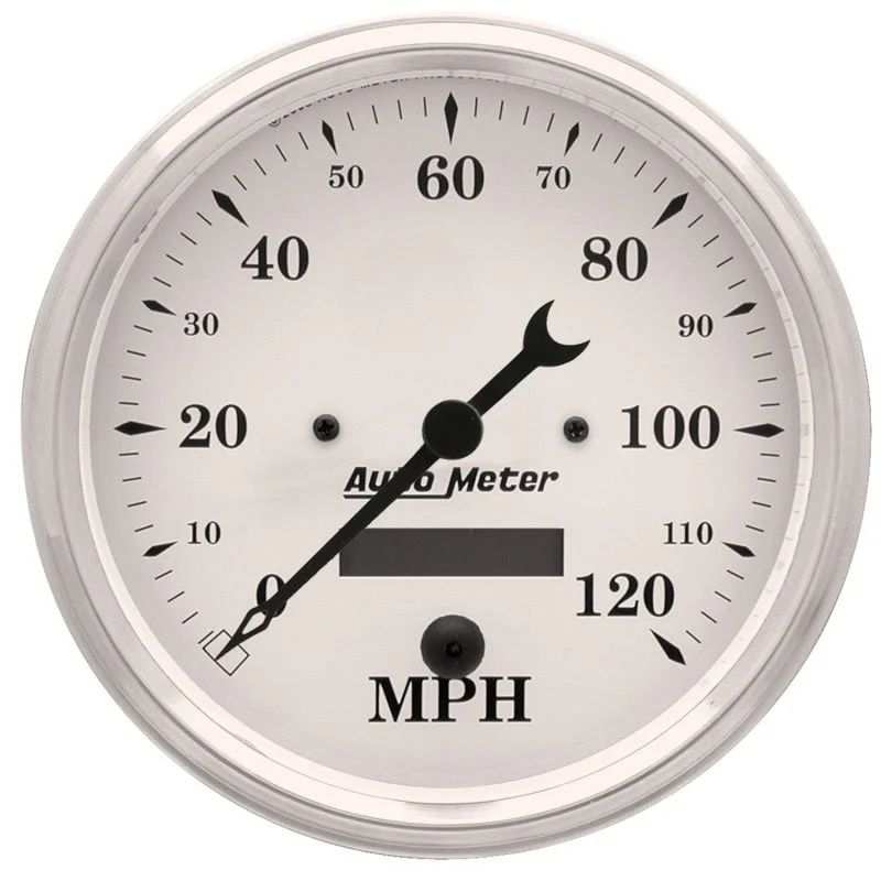 Autometer 5 inch 120mph Electric Programable w/ LCD ODO Old Tyme Speedometer – White (ATM1689)