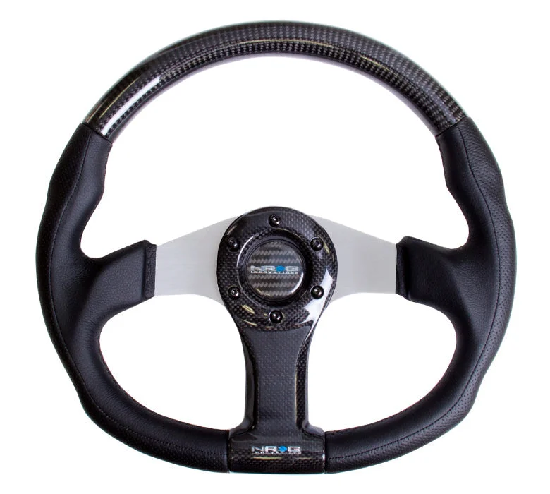 NRG – CARBON FIBER SERIES STEERING WHEEL FLAT BOTTOM DESIGN W/ LEATHER ACCENTS