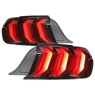 Spec-D Tuning Mustang Euro Style LED Tail Lights w/ Sequential LED Turn Signals – Black Housing, Red Lens (2015-2023)