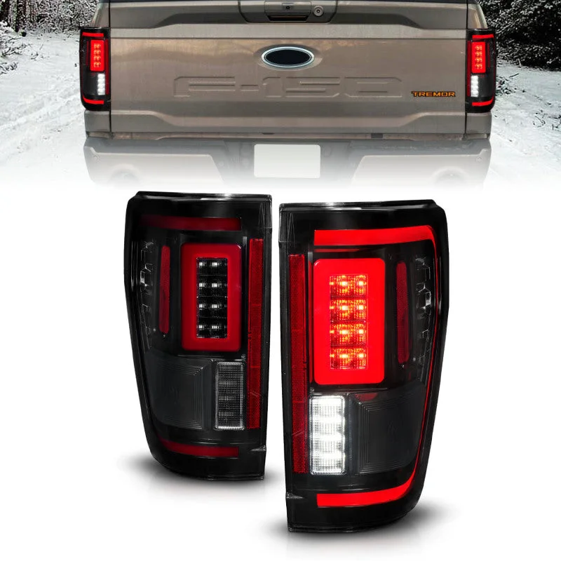 ANZO 21-23 Ford F-150 LED Taillights Seq. Signal w/BLIS Cover – Black Smoke