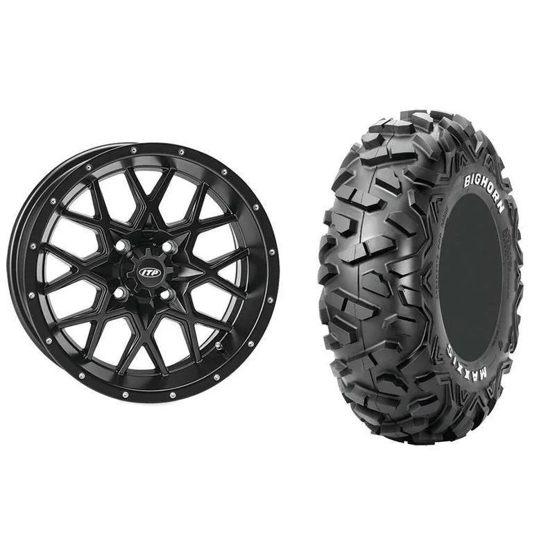 Set of 2 Mounted Wheel and Tire Kit Wheel: 14×7 5+2 4/110 Tire: 26×9-14 6 Ply