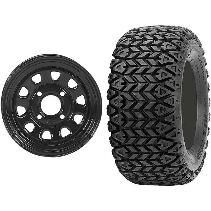 Set of 2 Mounted Wheel and Tire Kit Wheel: 12×7 4+3 4/110 Tire: 25×8-12 4 Ply