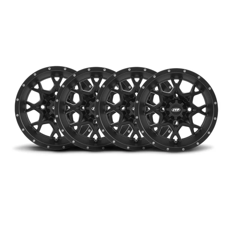 ITP Set of Four Storm Series Hurricane Wheels Matte Black 15×7 4/110 5+2