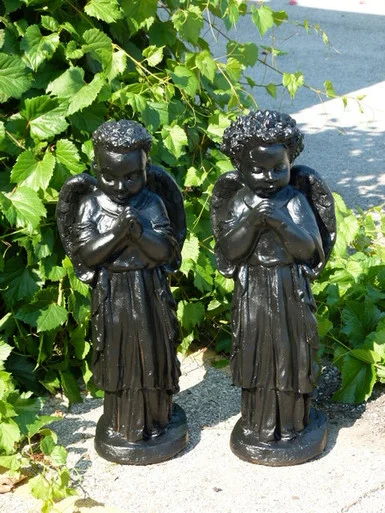 25″ River Rock Finished Curly Hair Angel Boy Outdoor Statue – Timeless Elegance for Your Space