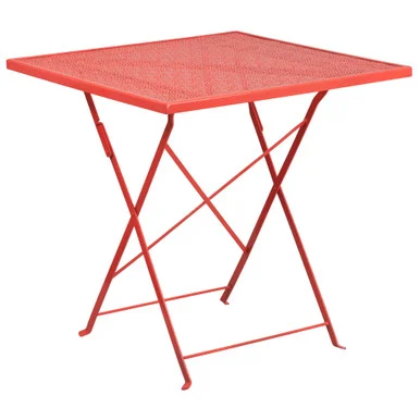 28″ Coral Red Square Outdoor Patio Folding Table
