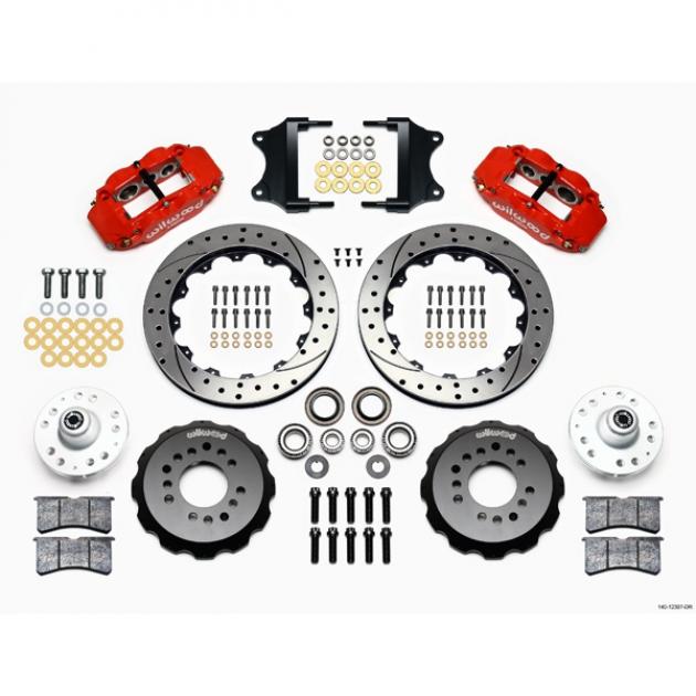 Chevy Front Disc Brake Kit, Drop Spindle, Red Powder Coat Caliper, SRP Drilled & Slotted Rotor,12.88", Wilwood Forged Superlite 6R Big Brake Series 55-57