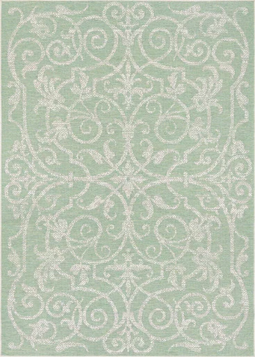 3.75′ x 5.4′ Green and Ivory Traditional Rectangular Outdoor Area Throw Rug