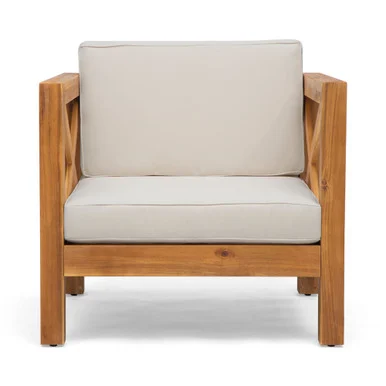 30.25″ Beige and Brown Classical Outdoor Patio Club Chair with Cross Back Frame
