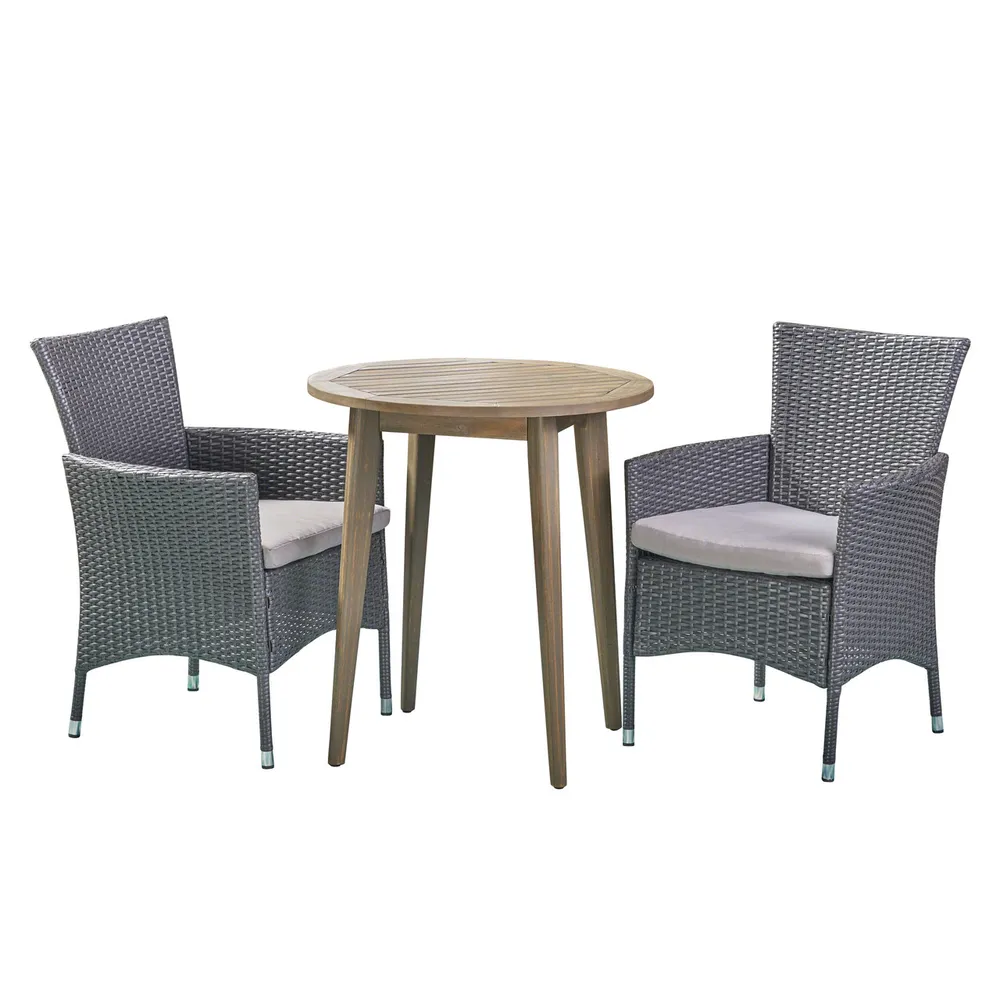 3pc Ash Gray Cushioned Round Table Outdoor Patio Bistro Set 32.5″ – Stylish and Comfortable Furniture for Your Backyard