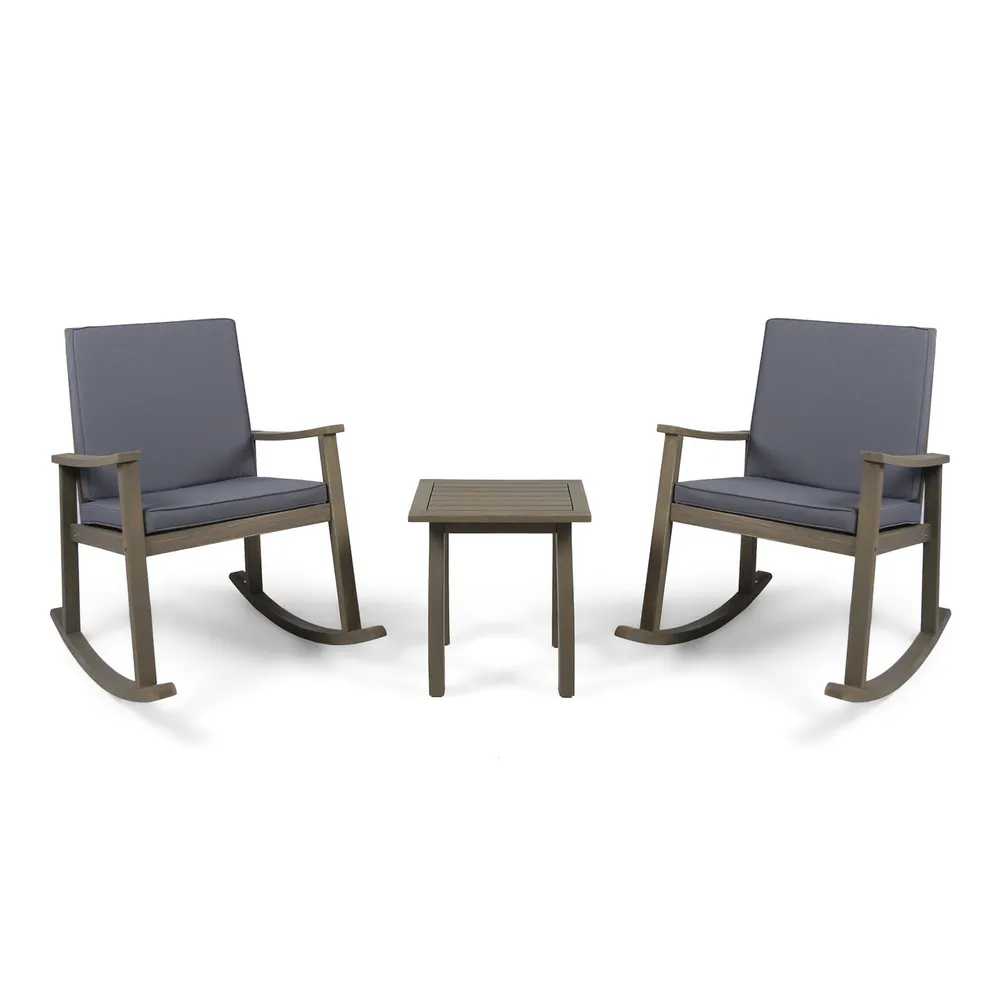 3pc Gray and Brown Outdoor Chat Set with Cushions