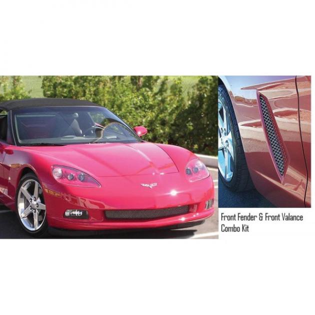 Corvette C6 Custom RaceMesh Front Side Fender Grilles & Front Valance Combo Kit, 2005-2013