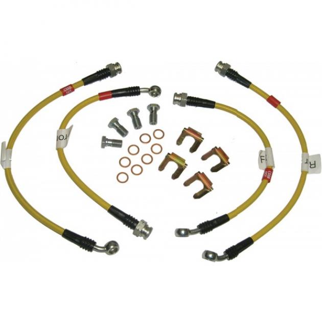 Corvette Brake Hose Set, Braided Stainless Steel, Yellow, 1984-1987