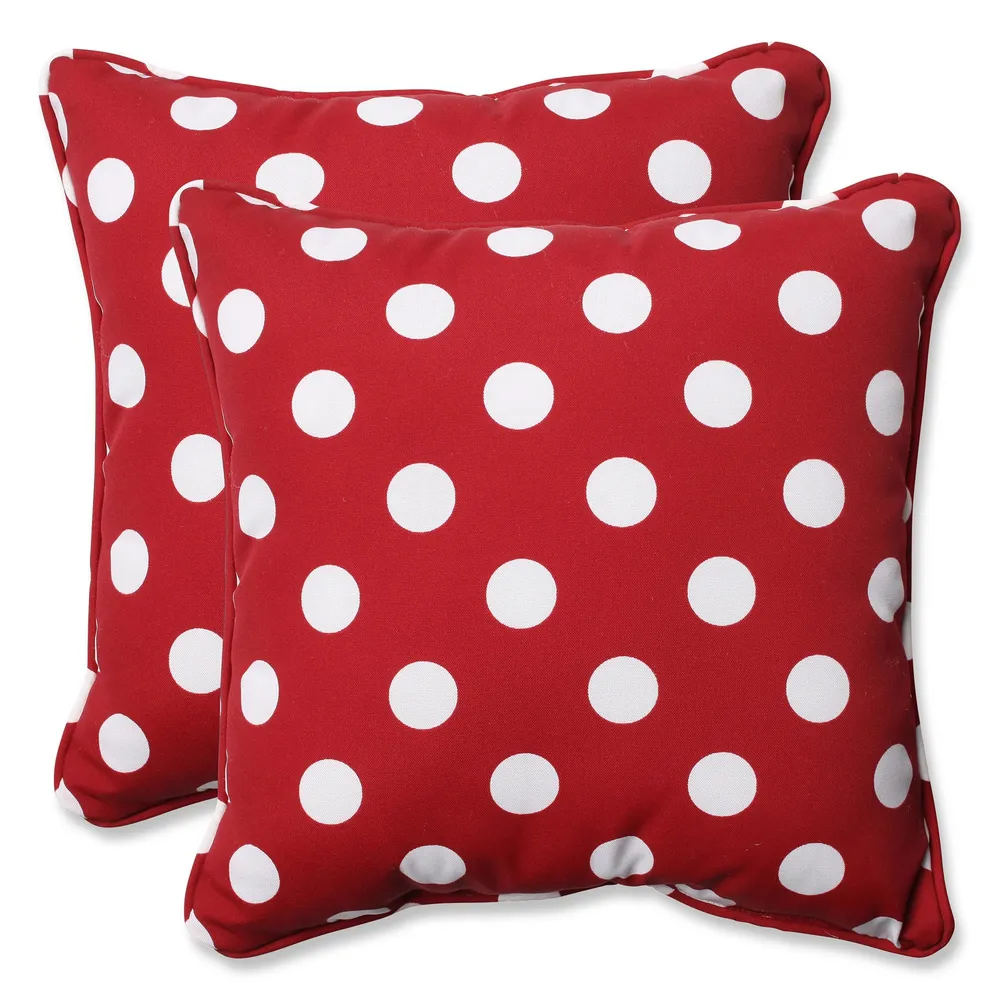 Classic Polka Dots Square Outdoor Patio Throw Pillows – 18.5″ – Set of 2