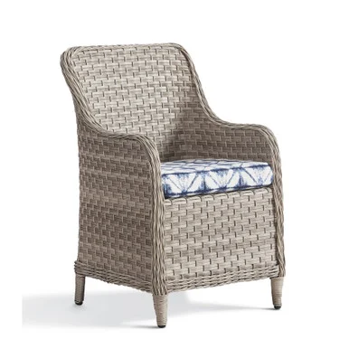 39″ Gray Synthetic Wicker Dining Arm Chair with Blue Cushion