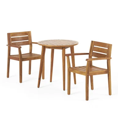 3pc Brown Traditional Round Table Outdoor Patio Bistro Set 33″