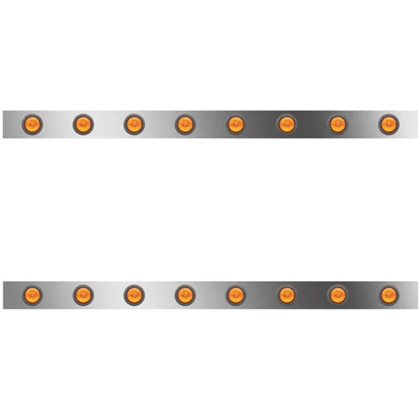 4 Inch Stainless Steel Sleeper Panel W/ 8 – 2 Inch Round Amber/Amber LEDs For Peterbilt 389 W/ 70/78 Inch Sleeper