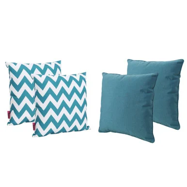 4-Piece Blue Chevron and Solid Outdoor Square Throw Pillows 18″