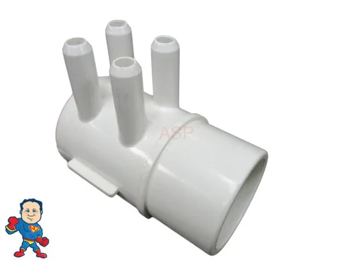 4-Port Air Manifold with 3/8″ Barb Connections, 1 1/2″ Slip x Dead End Configuration