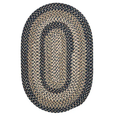 4′ x 7′ Navy Blue and Beige Rustic Farmhouse Oval Outdoor Area Throw Rug