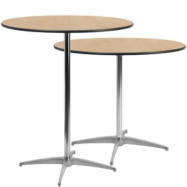42″ Black and Beige Circular Outdoor Patio Furniture Cocktail Table with Column