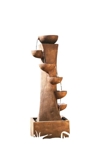 43″ Brown Contemporary Tiered Bowl Envirostone Outdoor Garden Water Fountain