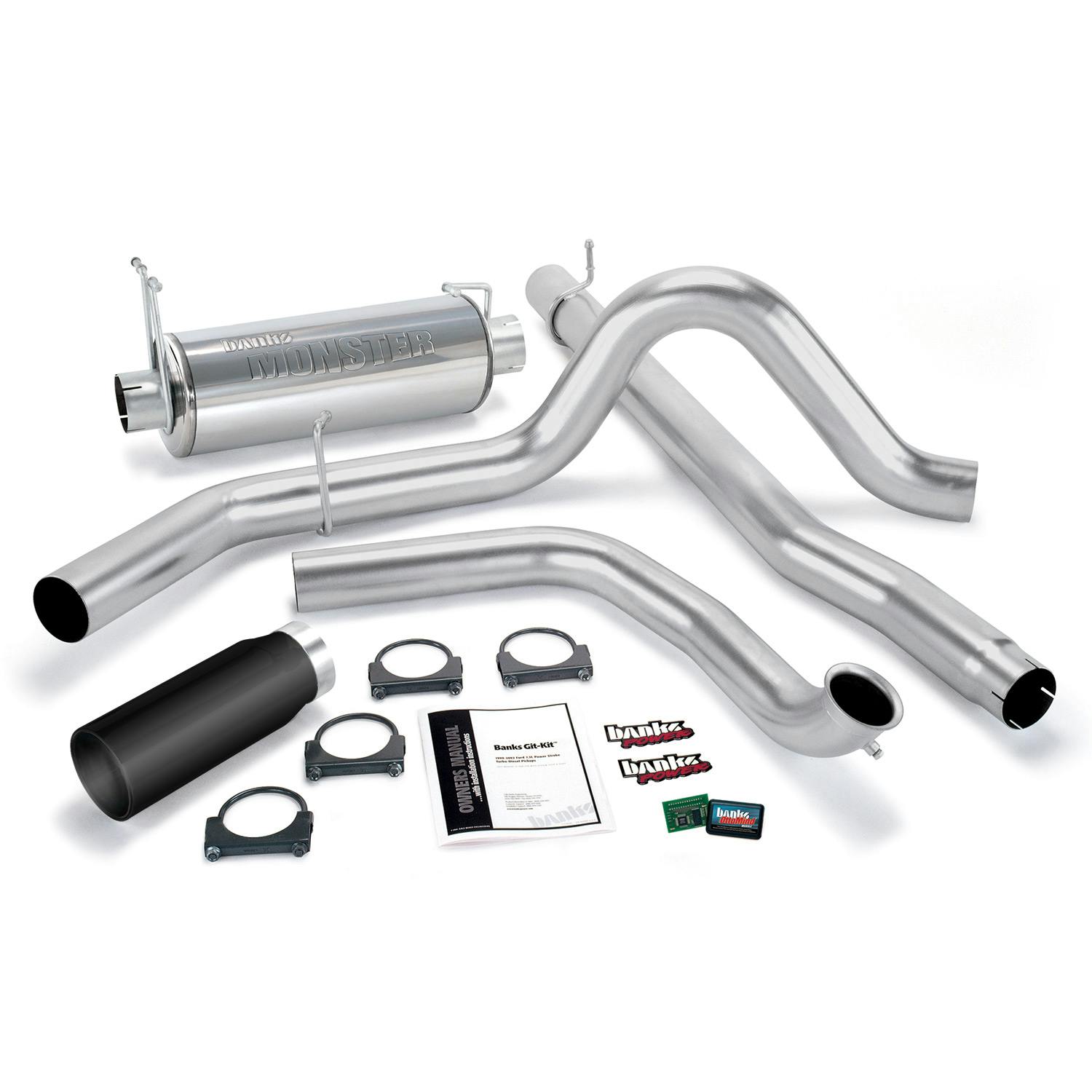 Banks Power 47511-B Git-Kit; Single Exh; S/S-Black Tip-1999 Ford 7.3L Trk; W/Cat Conv