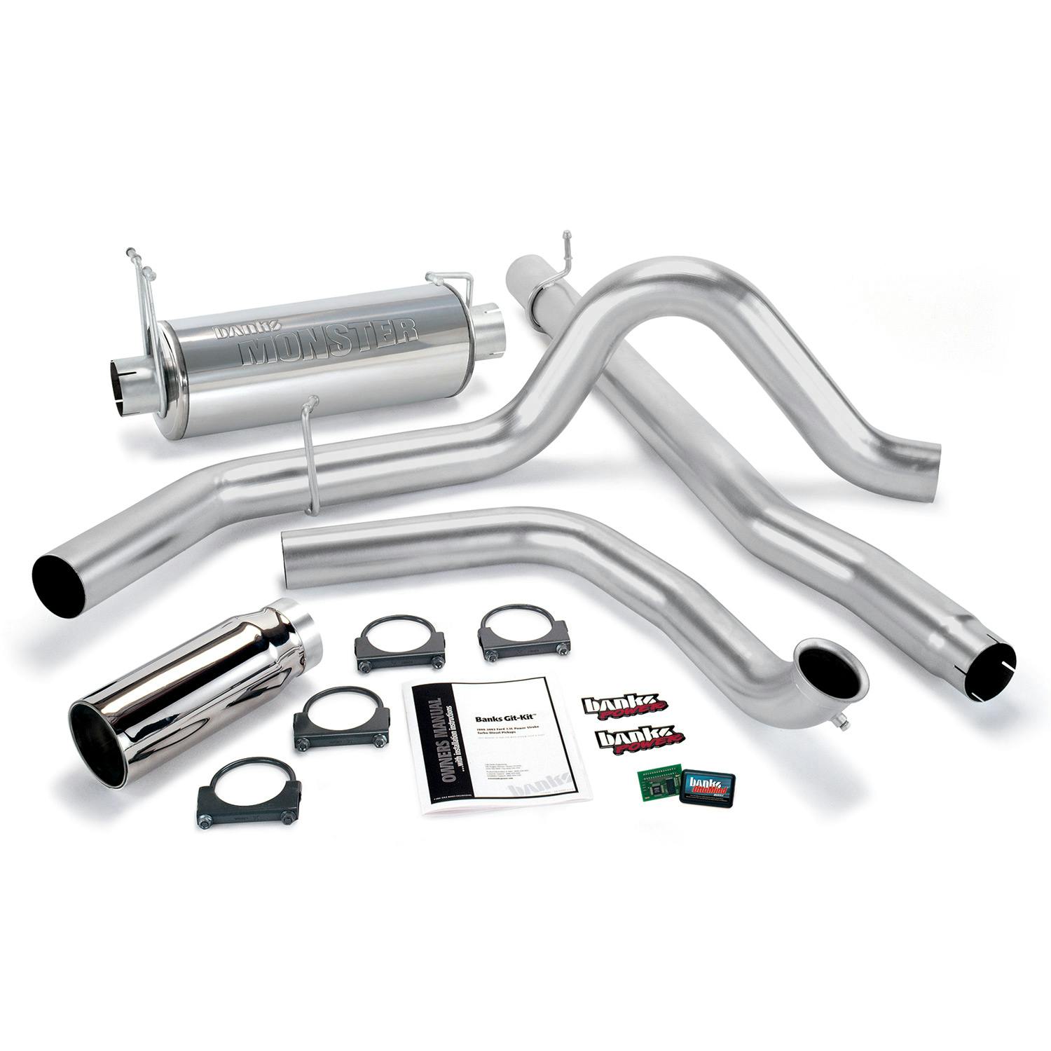 Banks Power 47513 Git-Kit; Single Exh; S/S-Chrome Tip-2001-03 Ford 7.3L; W/Cat Conv