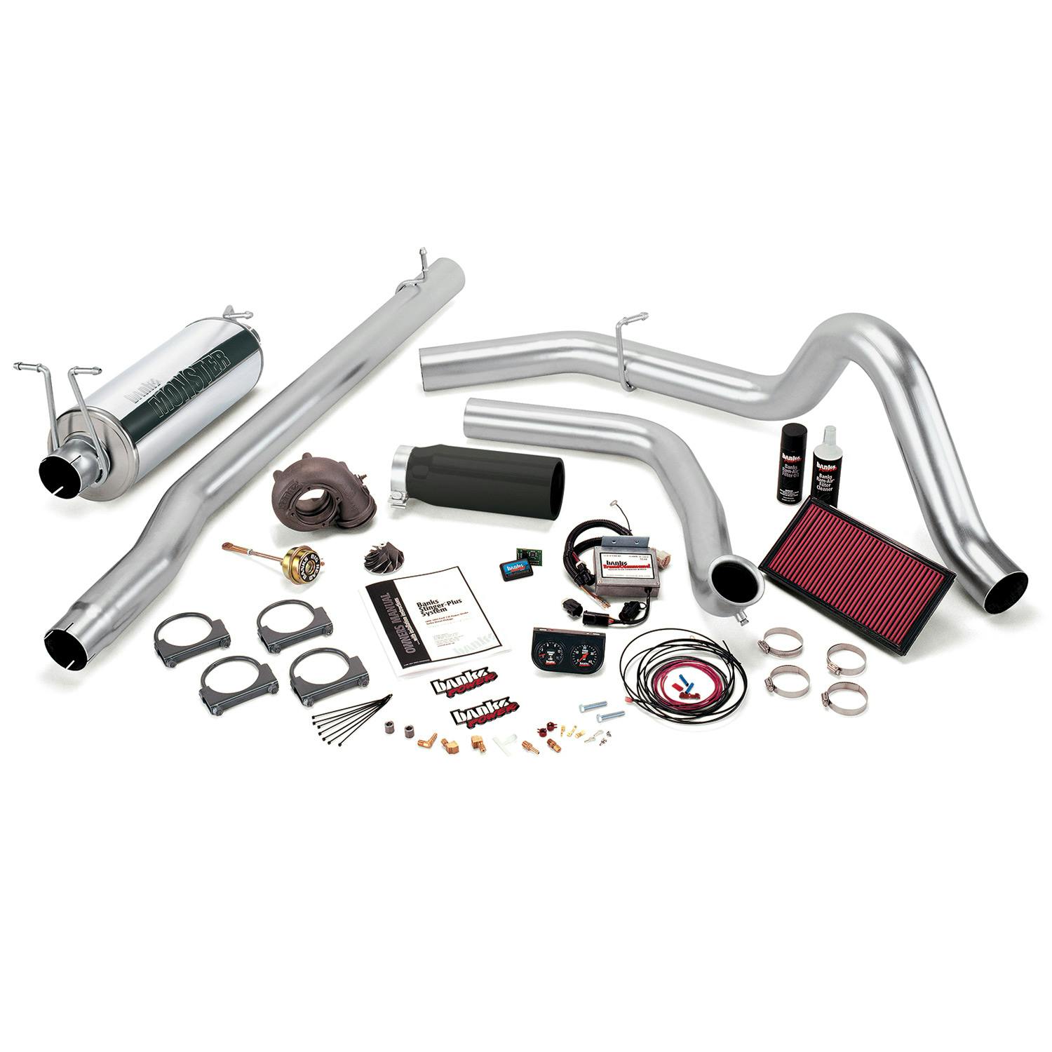Banks Power 47551-B Stinger-Plus System; Single Exh; S/S-Black Tip-99 1/2-03 Ford 7.3L F250/350; Aut