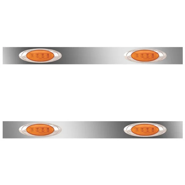 48 Inch Stainless Steel Sleeper Panels W/ 4 P1 Amber/Amber LEDs For Freightliner Classic, FLD120 SBA