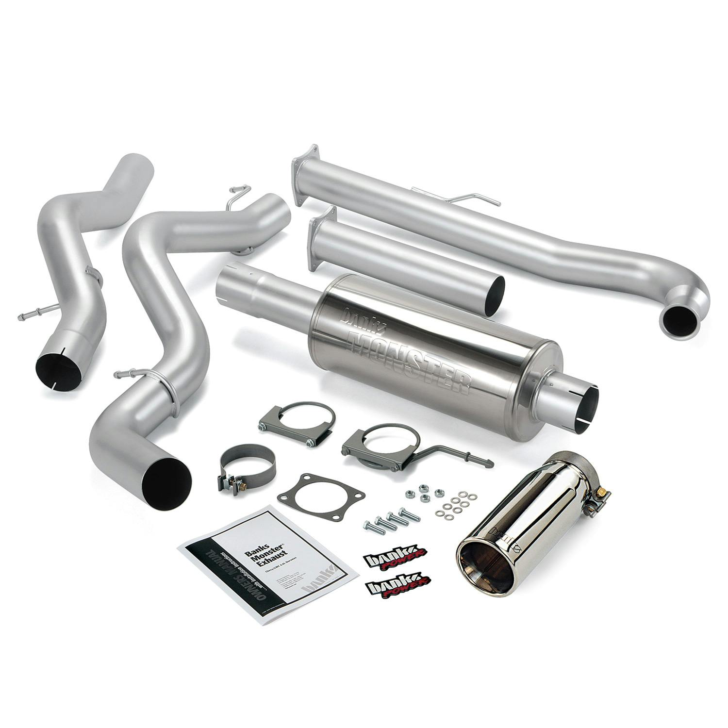 Banks Power 48628 Monster Exhaust System; S/S-Chrome Tip-2001-04 Chevy 6.6L Sclb