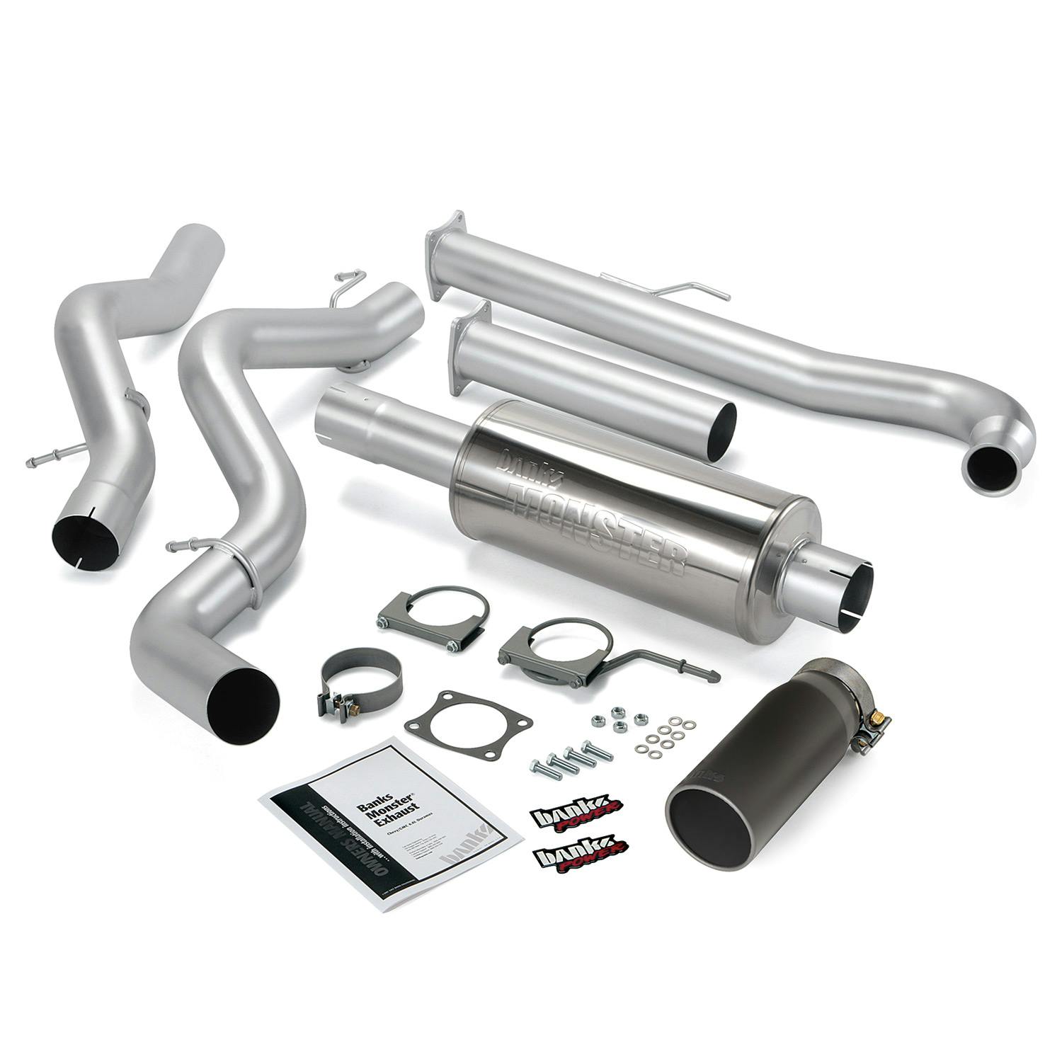 Banks Power 48630-B Monster Exhaust System; S/S-Black Tip-2001-04 Chevy 6.6L Ec/Cclb
