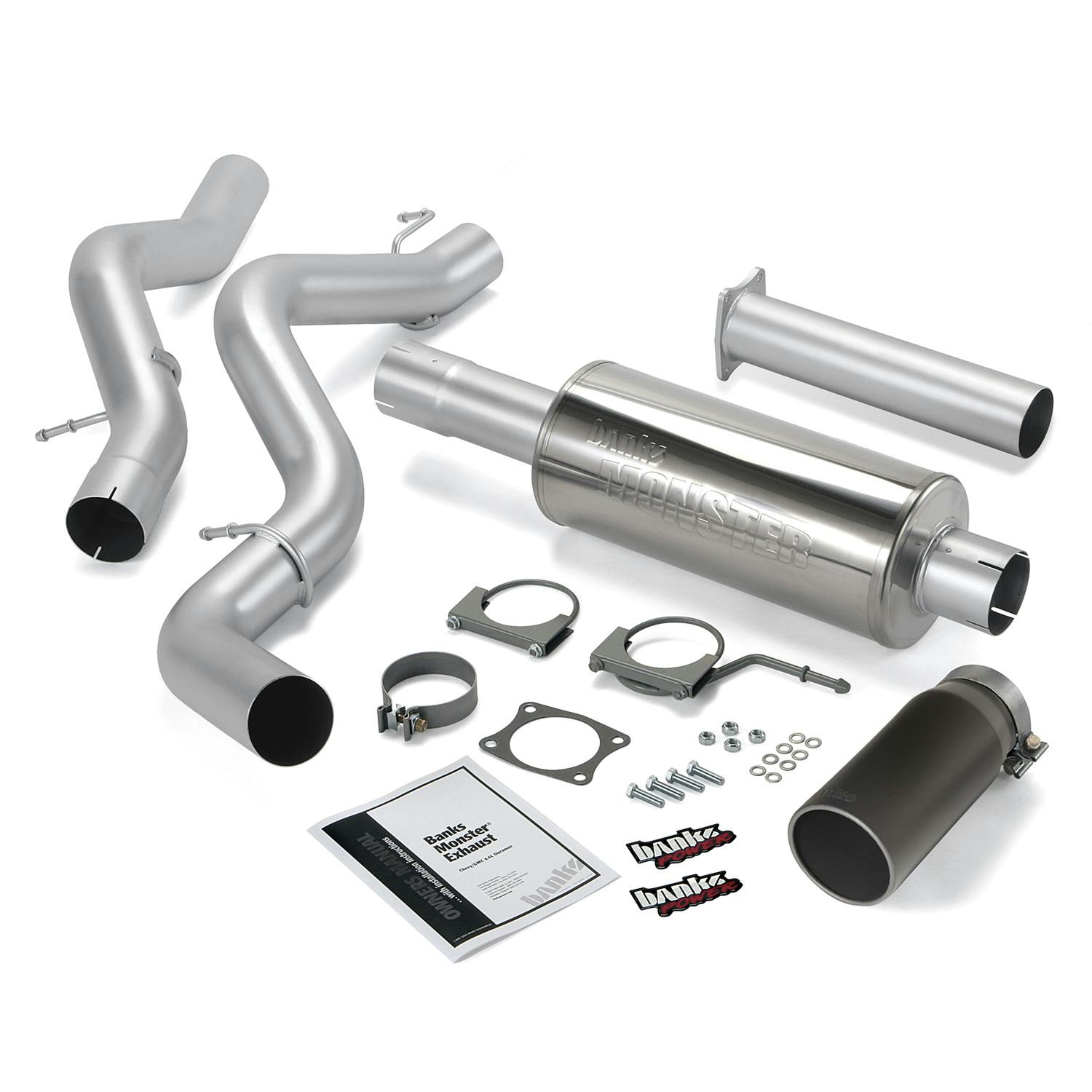 Banks Power 48633-B Monster Exhaust System; S/S-Black Tip-2002-05 Chev 6.6L; Ec/Ccsb