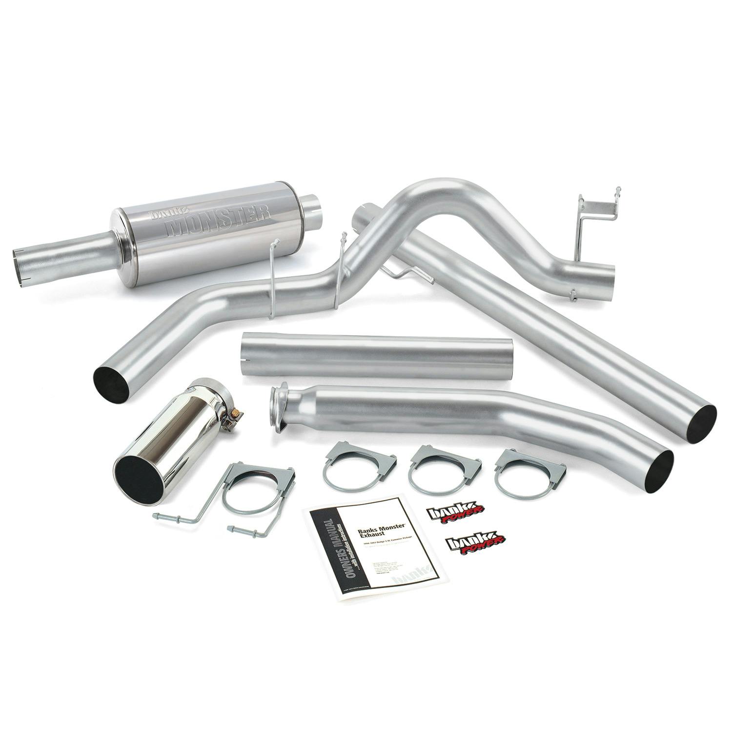 Banks Power 48635 Monster Exhaust System; S/S-Chrome Tip-1998-02 Dodge 5.9L; Std Cab