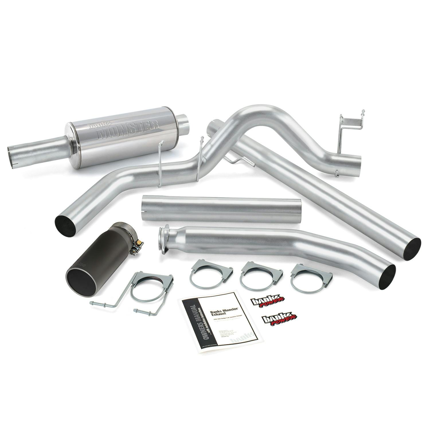 Banks Power 48636-B Monster Exhaust System; S/S-Black Tip-1998-02 Dodge 5.9L Ext Cab