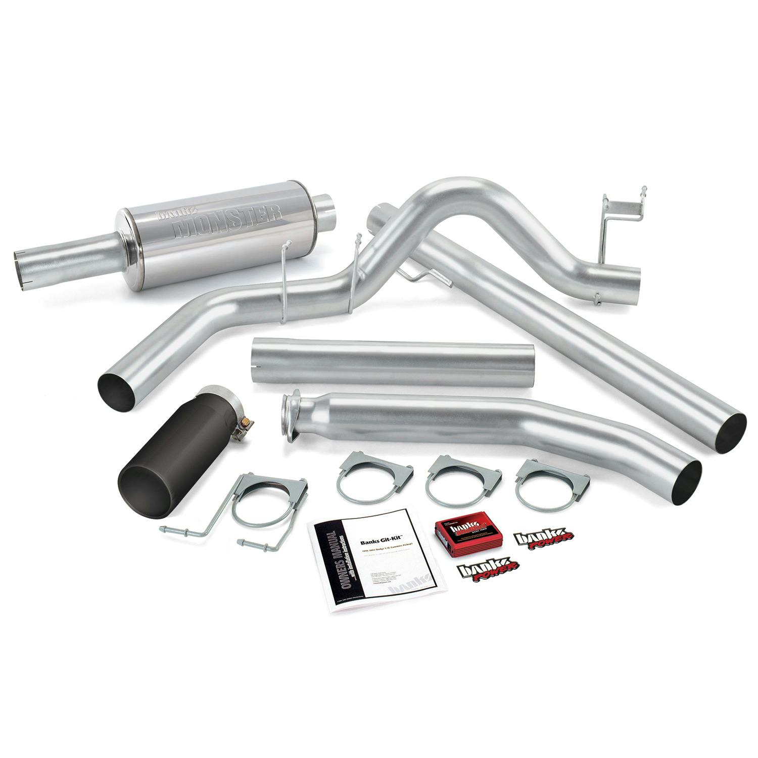 Banks Power 49358-B Git-Kit; Single Exh; S/S-Black Tip-1998-00 Dodge 5.9L; Ext Cab