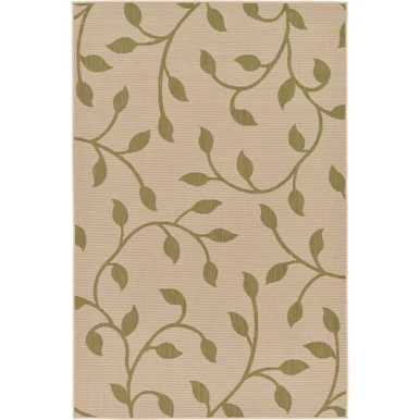 5.25′ x 8′ Green and Ivory Floral Tropical Rectangular Outdoor Area Throw Rug