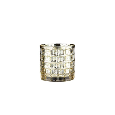 5″ Metallic Silver and Gold Hand Blown Glass Block Vase