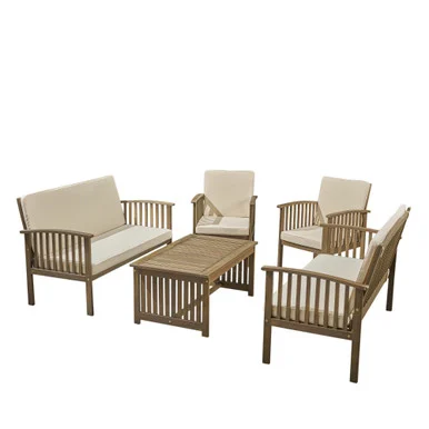 5-Piece Gray Contemporary Outdoor Furniture Patio Sofa Set – Cream Cushions