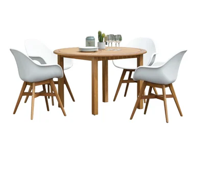 5 Piece White and Teak Brown Retro Outdoor Patio Dining Set – 3.75ft