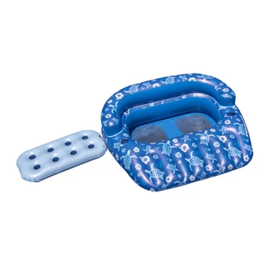 58″ Inflatable Tropical Print Double Swimming Pool Lounger with Cup Holders and Removable Center