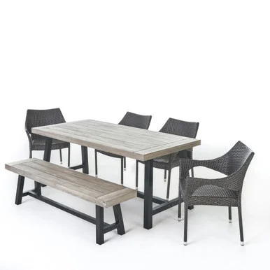 6-Piece Gray Sandblast Finish Rectangular Outdoor Furniture Patio Dining Set
