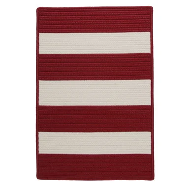 6′ x 8′ White and Red Striped All Purpose Handcrafted Reversible Rectangular Outdoor Area Throw Rug