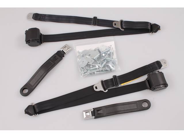 3 Point Seat Belt Conversion, Push Button Style Buckle, black