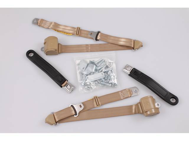 3 Point Seat Belt Conversion, Push Button Style Buckle, parchment