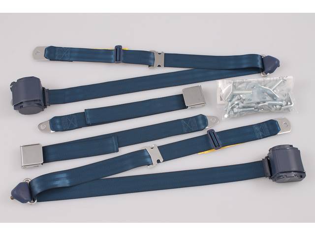 3 Point Seat Belt Conversion, Push Button Style Buckle, dark blue