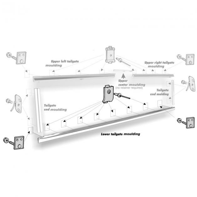 Dennis Carpenter Lower Tailgate Molding with clip - 1967-72 Ford Truck C7TZ-9941018-B
