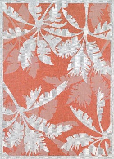 7.5′ x 10.75′ Orange and Ivory Floral Rectangular Outdoor Area Throw Rug