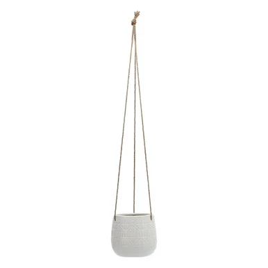 7″ White Ceramic Outdoor Abstract Hanging Planter